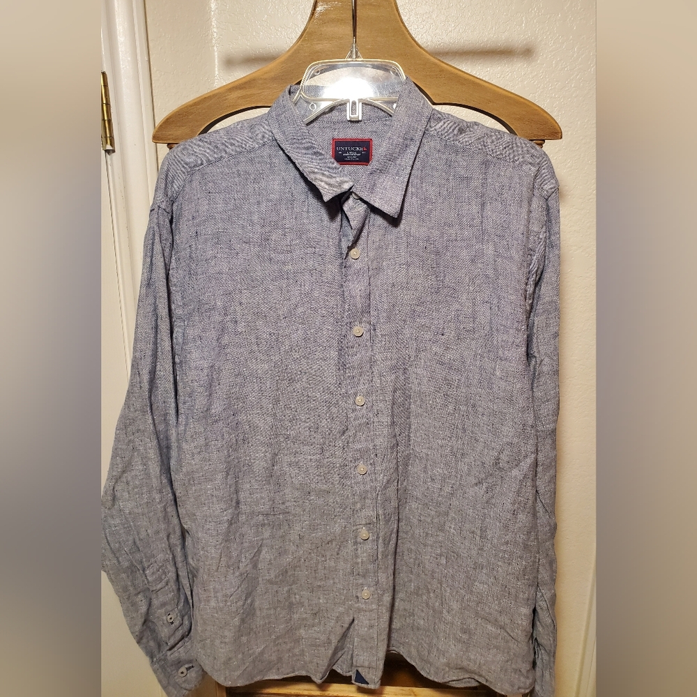UNTUCKit Men's Blue/Grey Linen Button Up Shirt